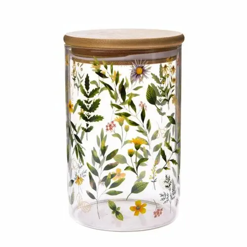 Skleněná dóza s bambusovým víčkem Luční květy, 840 ml, L