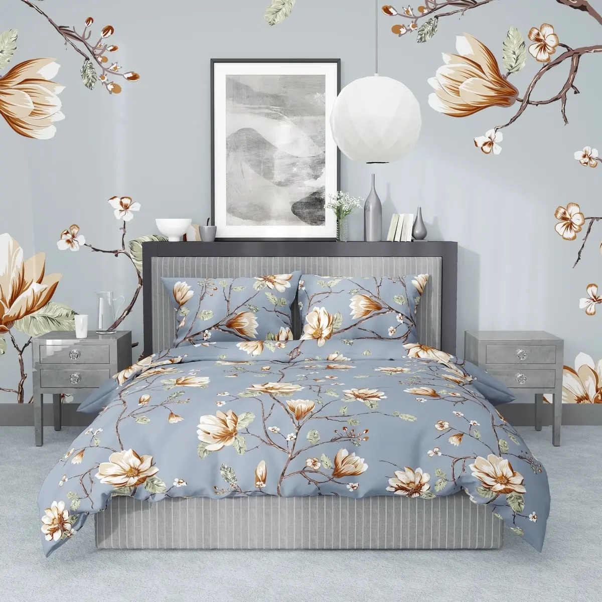 Stanex Bavlněné povlečení Magnolie zlatá, 140 x 220 cm, 70 x 90 cm