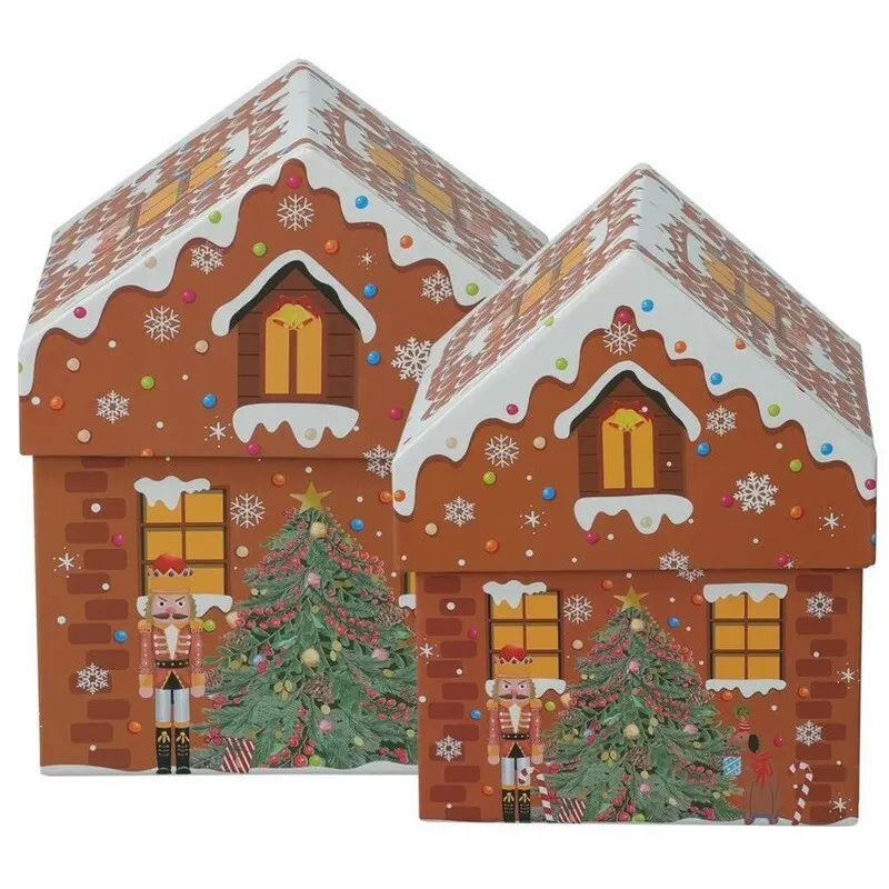 Sada vánočních dárkových krabic Cookie Houses, 2 ks, hnědá