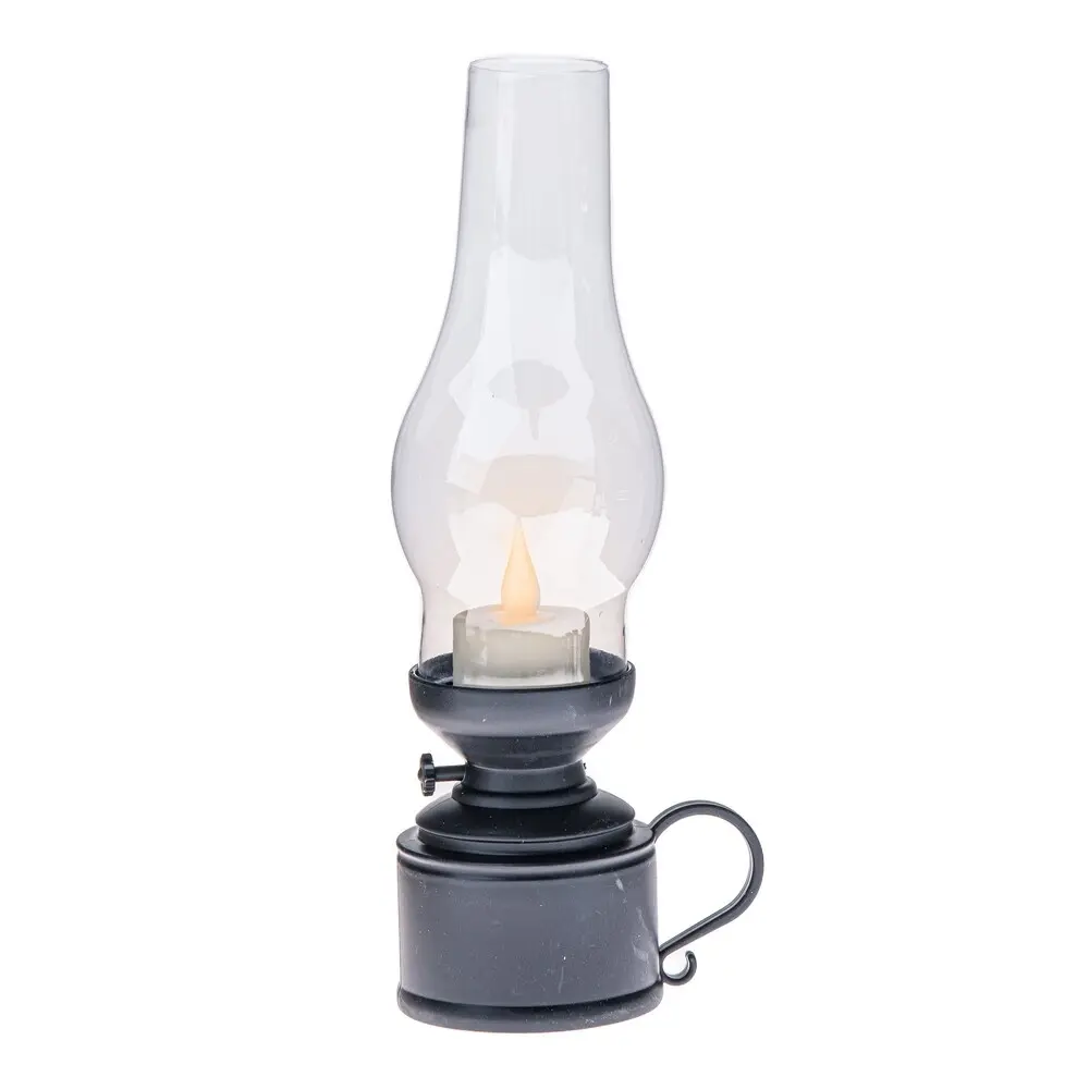 Plastová lucerna s LED svíčkou Flame, v. 24,5 cm, černá
