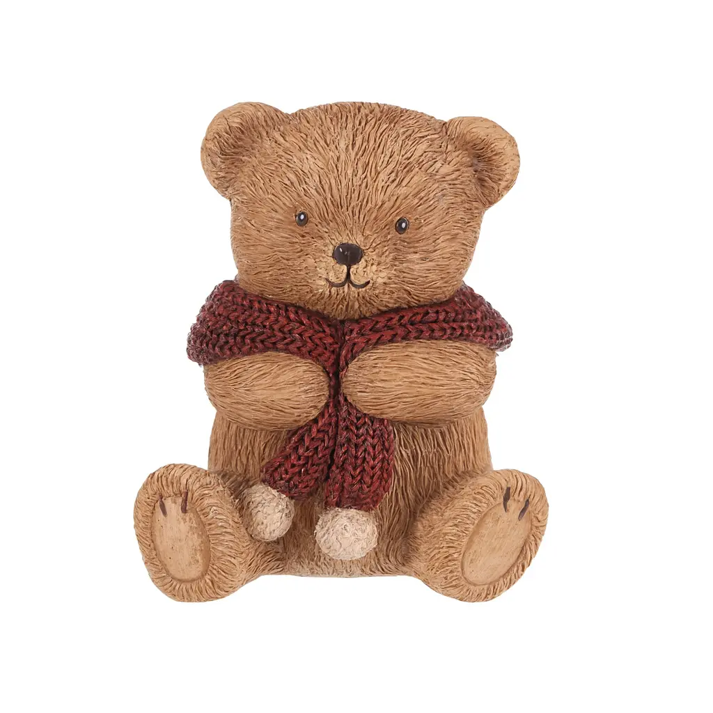 Dekorace Medvěd s červenou šálou, polyresin, 10 cm