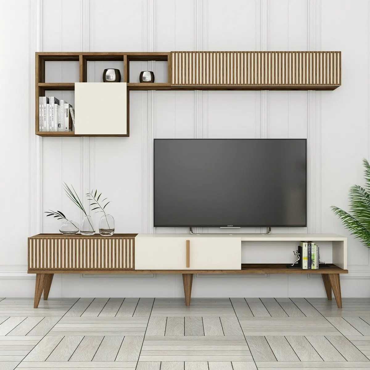 Televizní stěna Milen Walnut and Cream