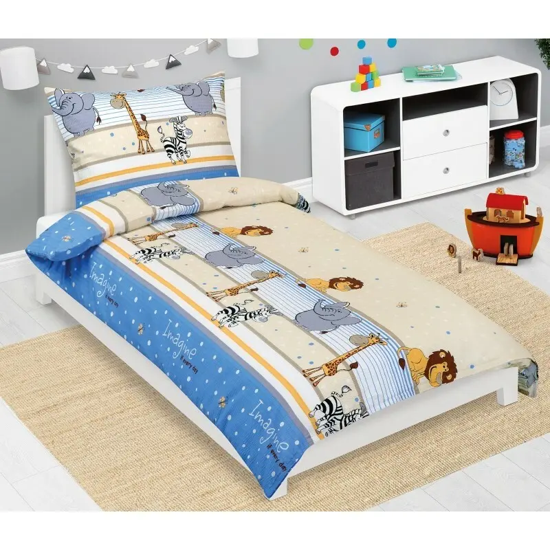 Bellatex Dětské krepové povlečení Safari modrá, 140 x 200, 70 x 90 cm, 140 x 200 cm, 70 x 90 cm