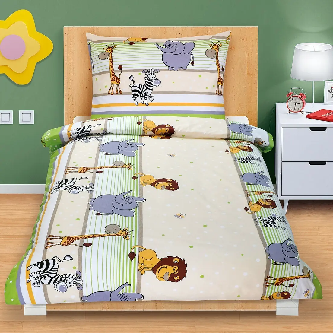 Bellatex Bavlněné povlečení Safari světle zelená, 140 x 200, 70 x 90 cm, 140 x 200 cm, 70 x 90 cm