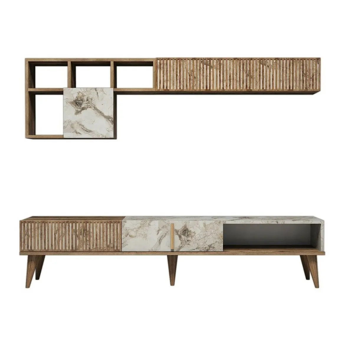 Televizní stěna Milan Walnut and White Marble