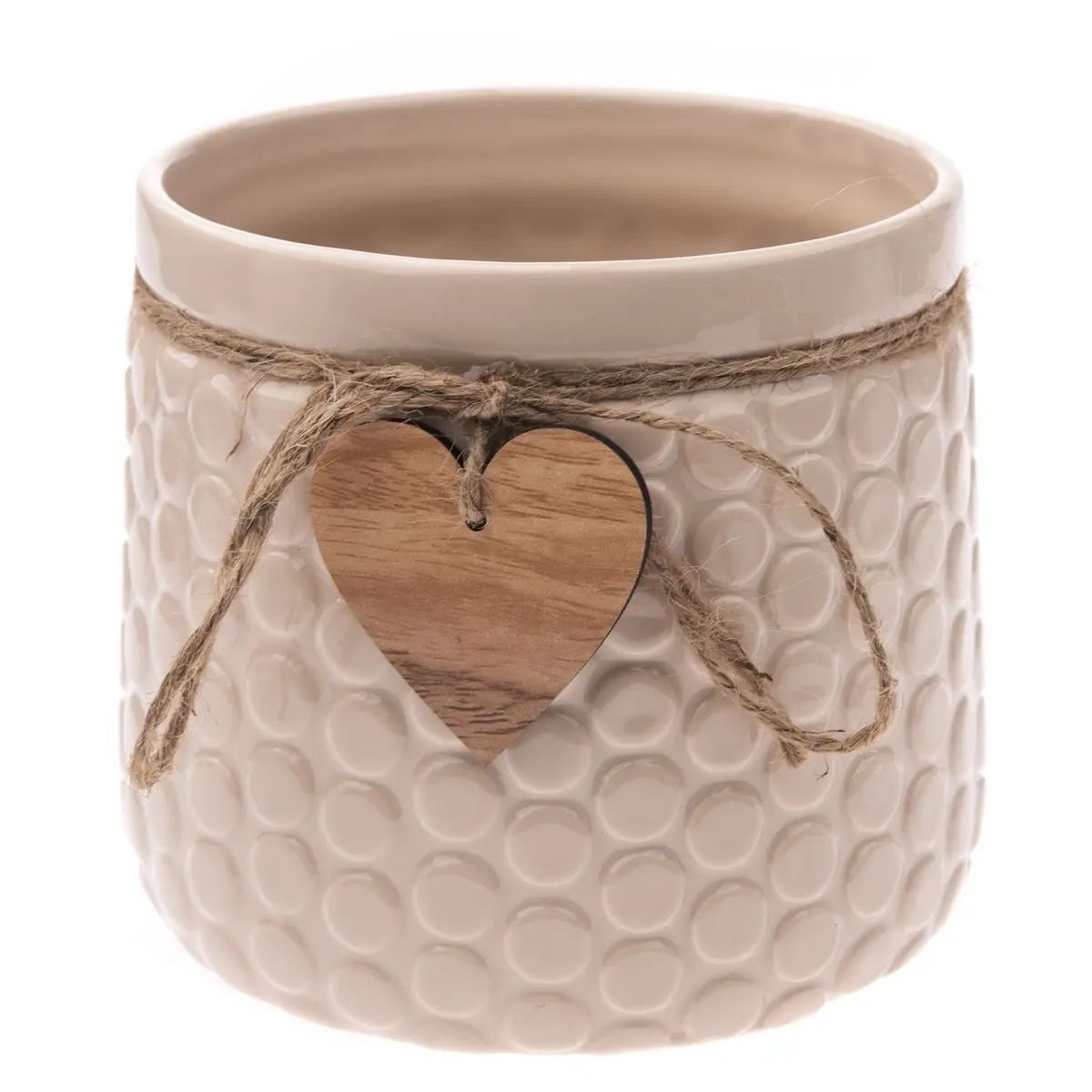 Keramický obal na květináč Heart, béžová, 12,5 x 14 cm