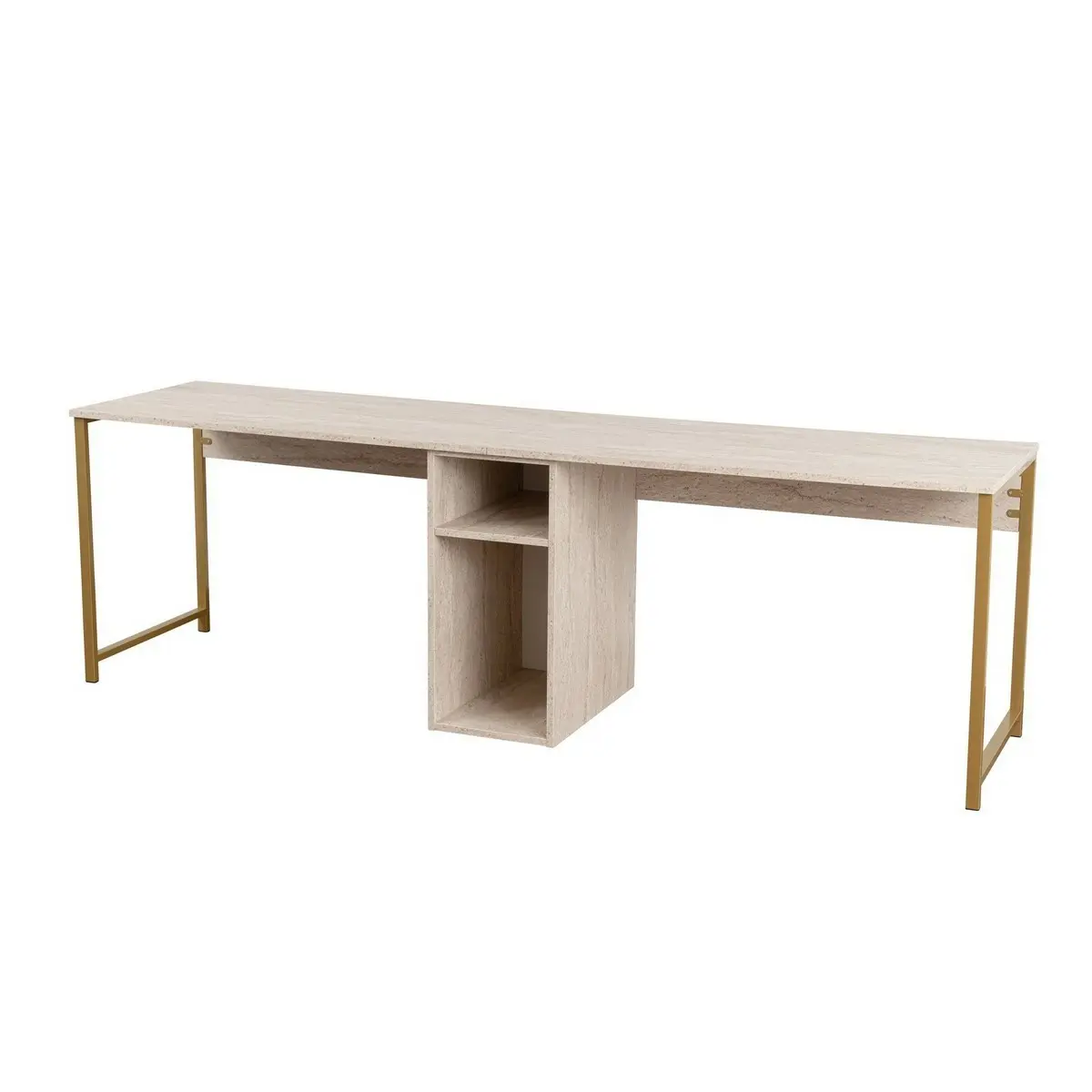 Kalune Design Kancelářská sestava pro 2 osoby TWIN travertin/zlatá