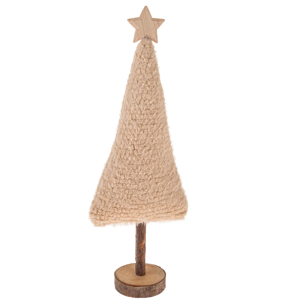 Vánoční dekorace Textilní stromek 45,5 cm, chlupatý fleece, béžová