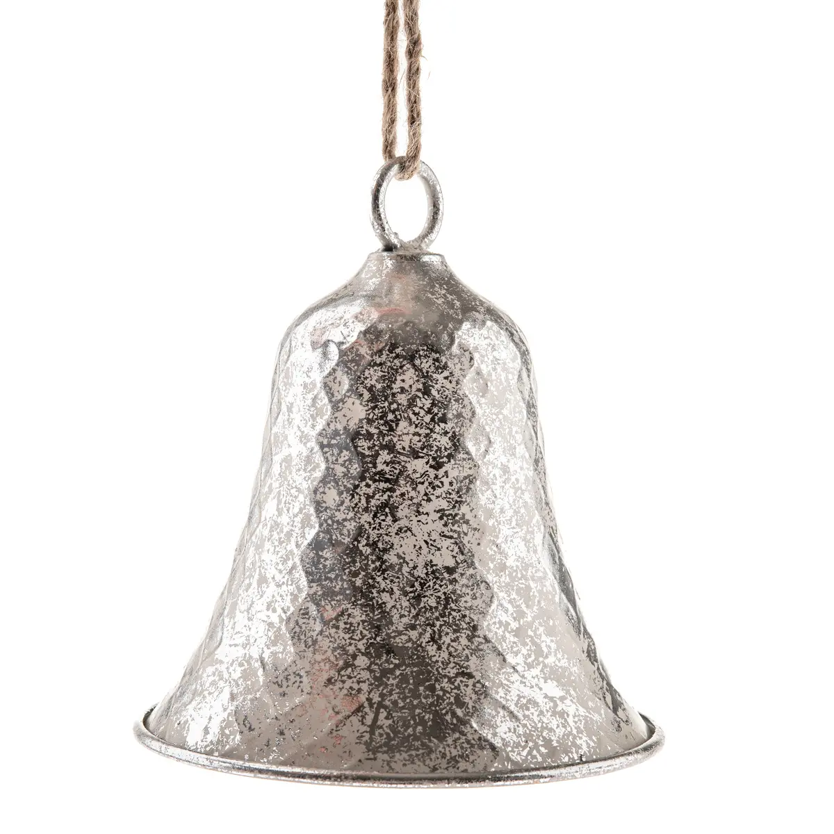 Kovový závěsný zvonek 17 cm, barva stříbrná, rustik