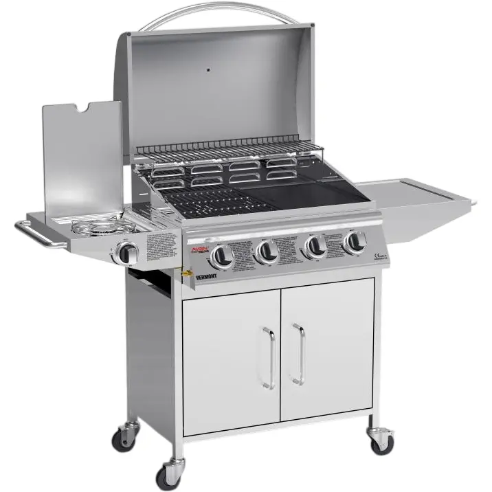 Avenberg Plynový nerezový BBQ gril s bočním hořákem Vermont, 136 x 53 x 105,5 cm