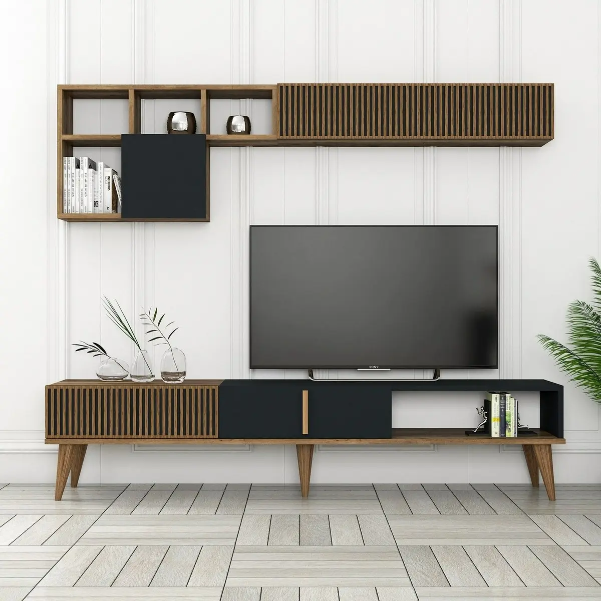 Televizní stěna Milen Walnut and Anthracite