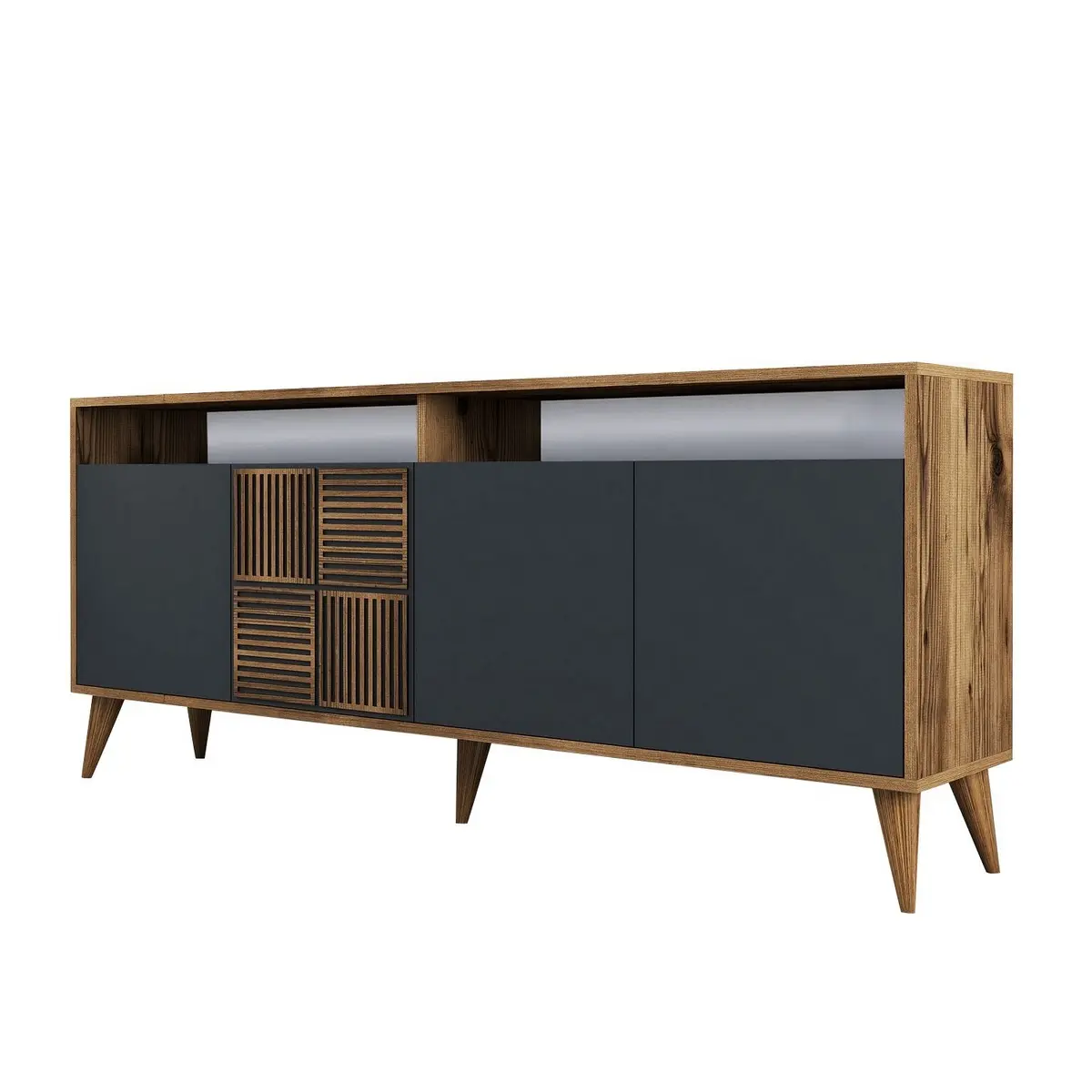 Nízká komoda v dekoru ořechu v antracitové a přírodní barvě 180x79 cm Milan – Kalune Design