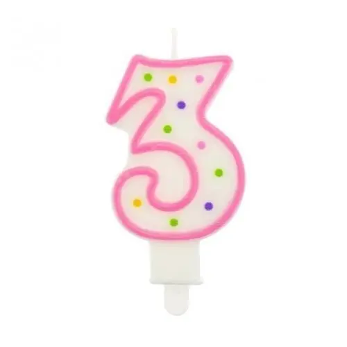 Dortová svíčka číslo 3 s puntíky 7, 5 cm