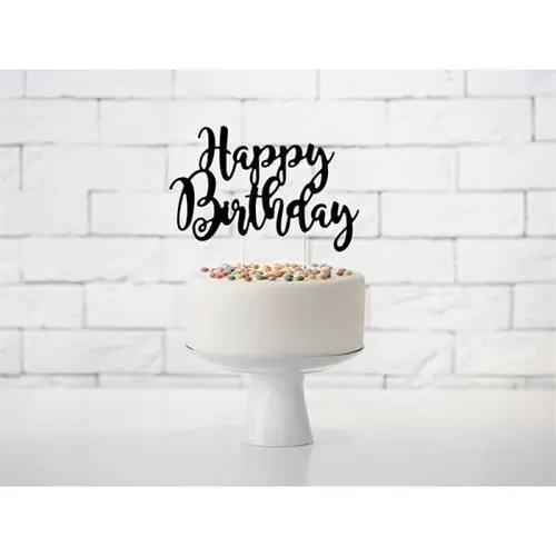 Dekorace na dort nápis Happy Birthday 22 cm - Černý