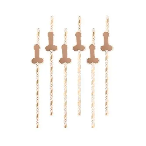 Papírová party brčka s penisem 6 ks - rose gold