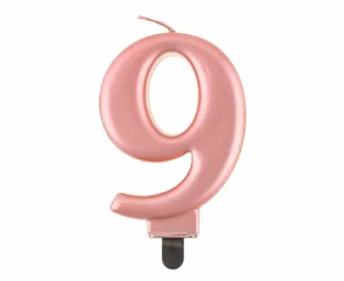 Svíčka narozeninová číslice 9 metalická rosegold 8 cm