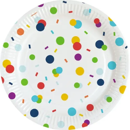EKO Papírové talíře Rainbow Confetti 23 cm - 8 ks