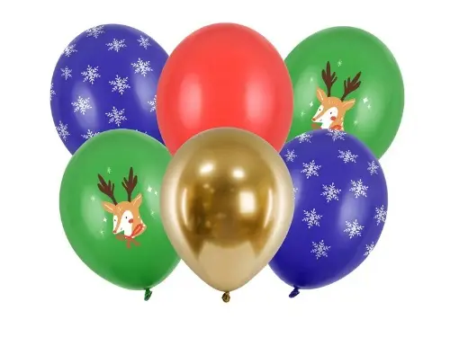 PartyDeco Sada latexových balónů - Vánoce Merry Christmas mix 6 ks