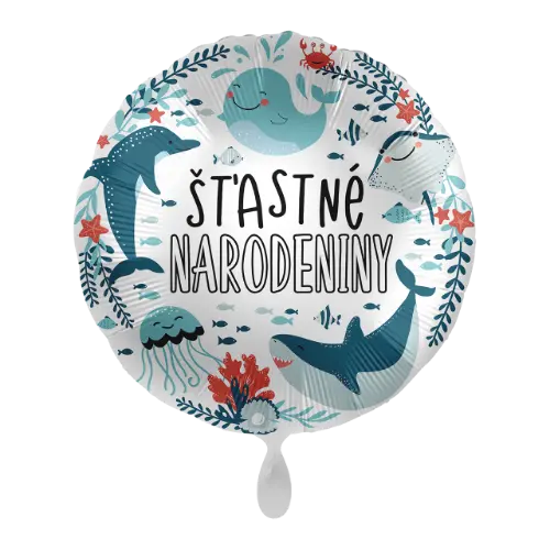 Foliový balonek Šťastné narodeniny SK - mořský svět - 43 cm