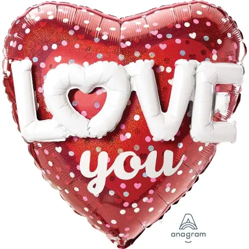 Amscan Fóliový balón červené srdce s tečkami - Love you