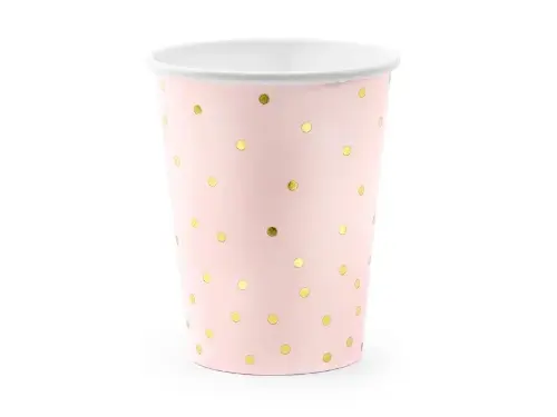 Papírové kelímky růžové se zlatými puntíky 260 ml - 6 ks