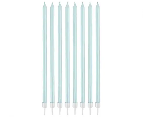 Dortové svíčky dlouhé s držátky - modré 15, 5 cm - 8 ks