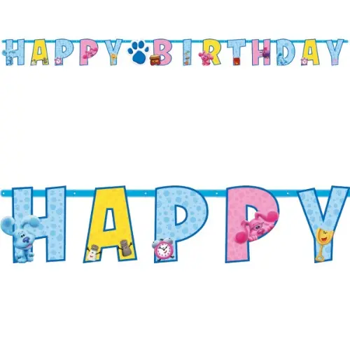 Party nápis Happy Birthday Stopy Blue - Modříkovy hádanky - 180 x 15 cm