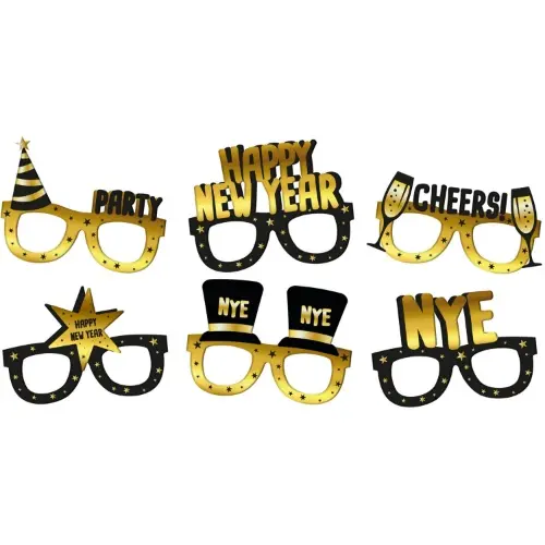 Papírové brýle - černo zlaté Happy New Year! 6 ks