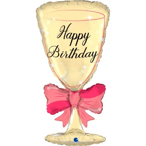 Foliový balonek - sklenka s mašlí - Happy Birthday 91 cm