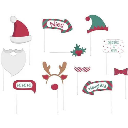 Vánoční rekvizity do fotokoutku Holly Jolly, 12 ks