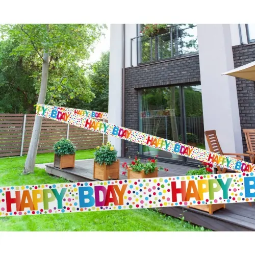 Výstražná páska Happy Birthday - Barevné puntíky 15 m