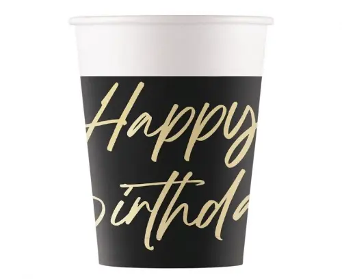 Papírové kelímky Elegant Happy Birthday černé, 200 ml