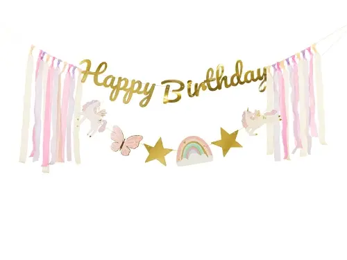 Narozeninový nápis Happy Birthday Jednorožci, 230 x 18 cm