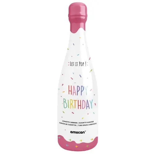 Láhev na konfety - vícebarevné konfety - 32 cm růžová láhev