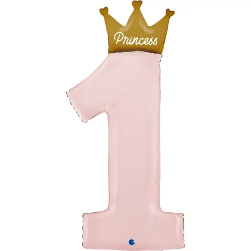 Foliová číslice 1 s korunkou růžová, 102 cm