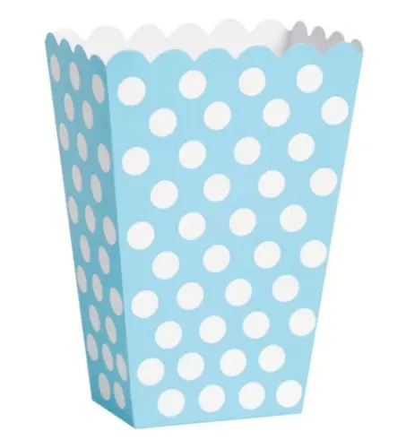 Světle modré krabičky na popcorn s puntíky, 8 ks
