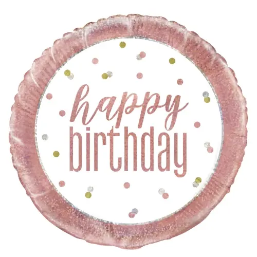 Foliový balonek Happy Birthday Rose Gold Glitz, 45 cm