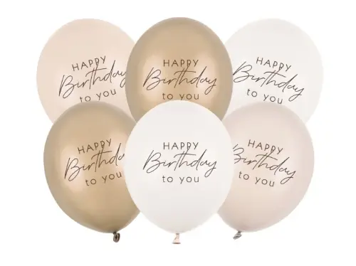 Balonky Happy Birthday – béžový mix, 6 ks, 30 cm