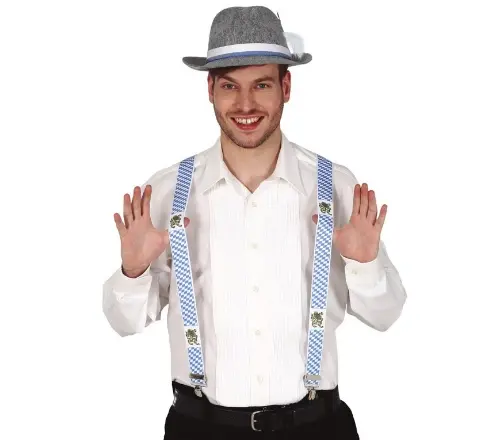 Oktoberfest kšandy s bavorským vzorem – modro-bílé, 70 cm