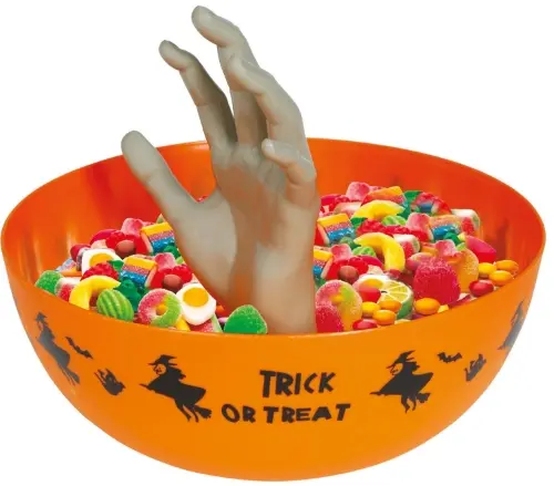 Halloweenská miska s rukou – oranžová 25 cm