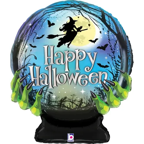 Fóliový balonek Happy Halloween koule s čarodějnicí 69 cm