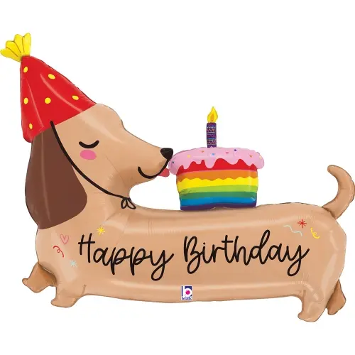 Fóliový balónek Happy Birthday - Jezevčík 109 cm
