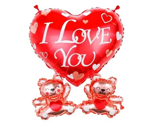 Fóliový balonek srdce I Love You s medvídky – 48 cm