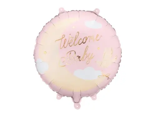 Fóliový balonek Welcome Baby kulatý světle růžový – 45 cm