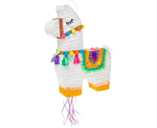 Piňata lama bílá s provázky – 45 cm