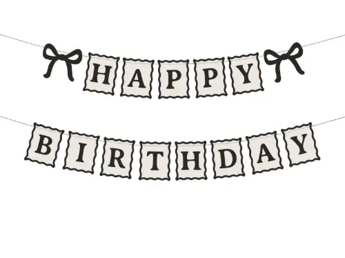 Girlanda Happy Birthday s mašlemi krémovo-černá 100 cm