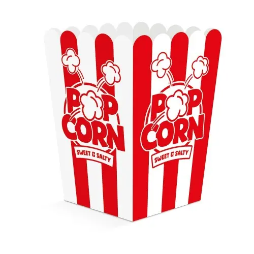 Papírové krabičky na popcorn velké 8,5 x 8,5 x 18 cm – 8 ks