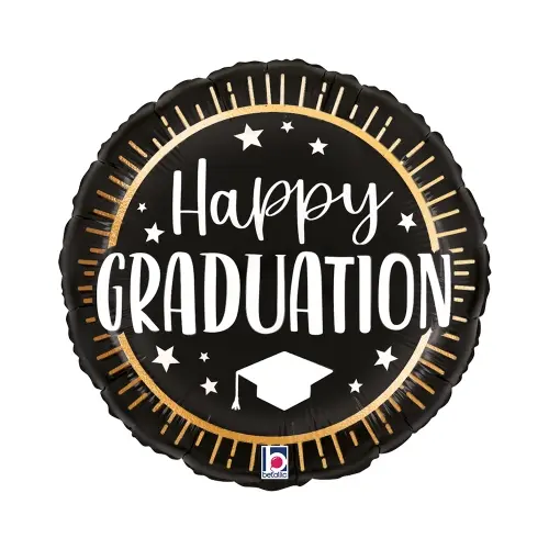 Fóliový balonek Happy Graduation černý se zlatým lemem 45 cm/18"
