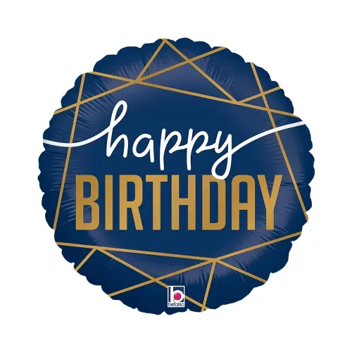 Fóliový balonek Happy Birthday navy modrý zlaté linie 45 cm (18")