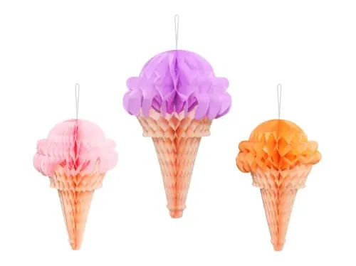 Závěsné dekorace honeycomb rozety Zmrzlina, 20 - 30 cm